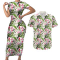 Aussie Pink Cockatoo Flowers Seamless Pattern Couples Matching Short Sleeve Bodycon Dress and Hawaiian Shirt - Aussie Hoodie