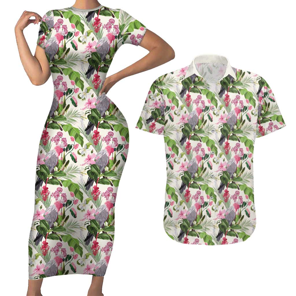 Aussie Pink Cockatoo Flowers Seamless Pattern Couples Matching Short Sleeve Bodycon Dress and Hawaiian Shirt - Aussie Hoodie