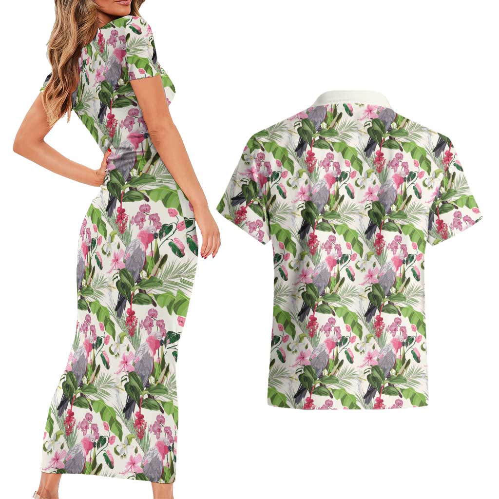 Aussie Pink Cockatoo Flowers Seamless Pattern Couples Matching Short Sleeve Bodycon Dress and Hawaiian Shirt - Aussie Hoodie