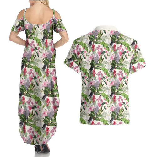 Aussie Pink Cockatoo Flowers Seamless Pattern Couples Matching Summer Maxi Dress and Hawaiian Shirt - Aussie Hoodie
