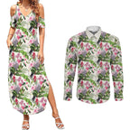 Aussie Pink Cockatoo Flowers Seamless Pattern Couples Matching Summer Maxi Dress and Long Sleeve Button Shirt - Aussie Hoodie