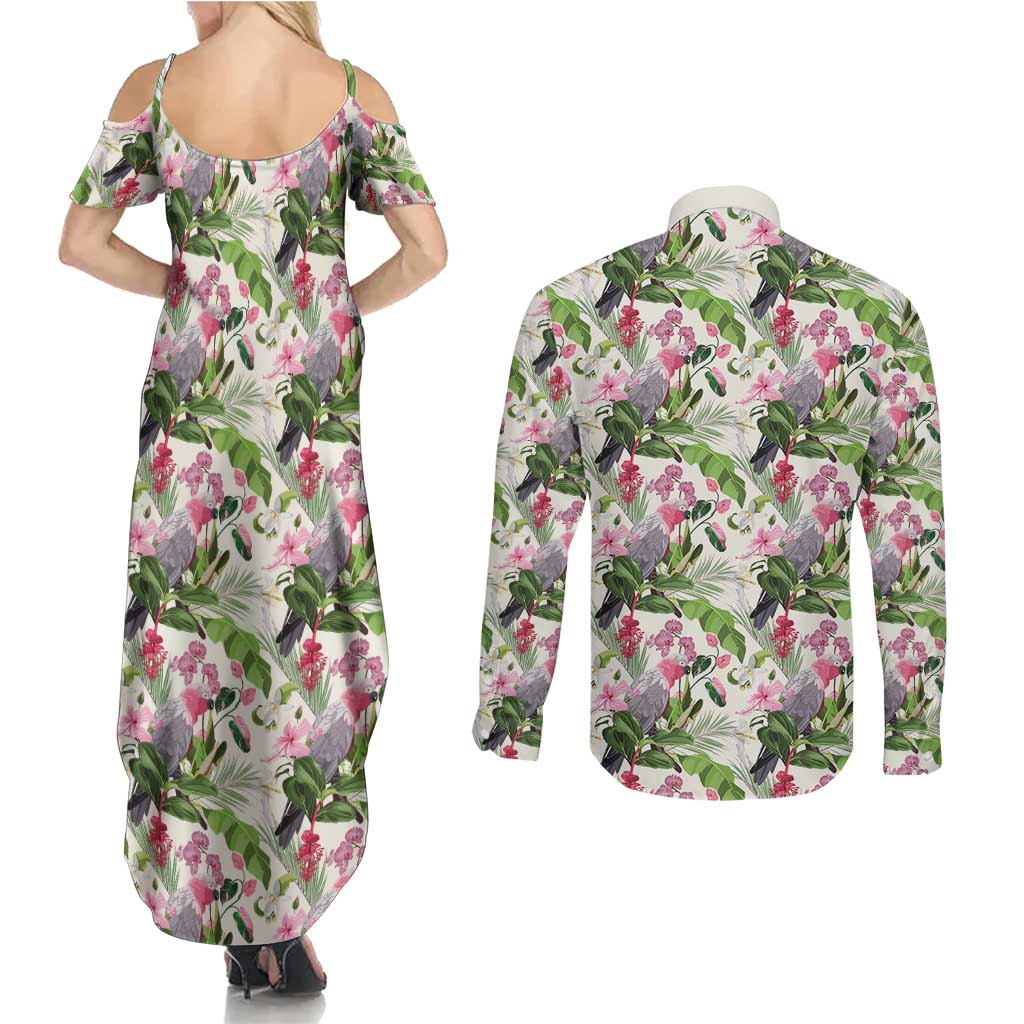 Aussie Pink Cockatoo Flowers Seamless Pattern Couples Matching Summer Maxi Dress and Long Sleeve Button Shirt - Aussie Hoodie