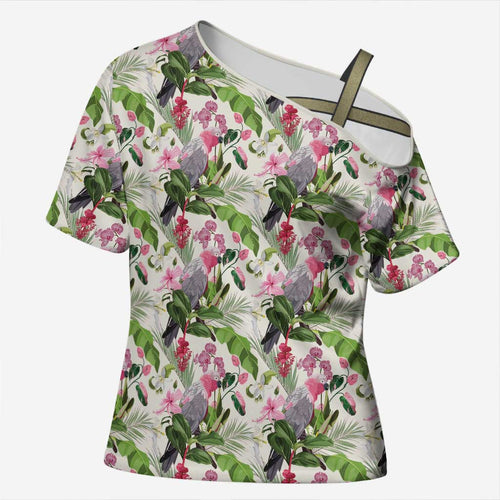 Aussie Pink Cockatoo Flowers Seamless Pattern Cross Shoulder Shirt - Aussie Hoodie