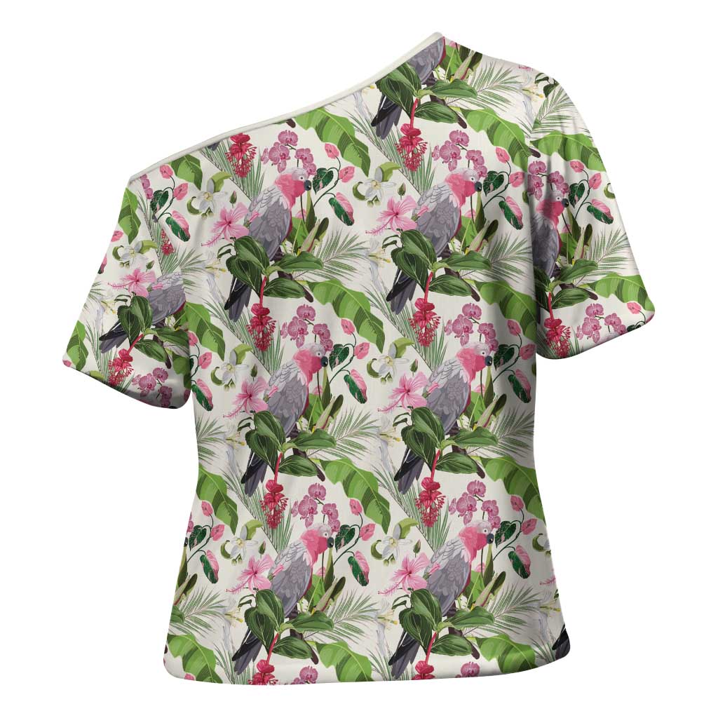 Aussie Pink Cockatoo Flowers Seamless Pattern Cross Shoulder Shirt - Aussie Hoodie