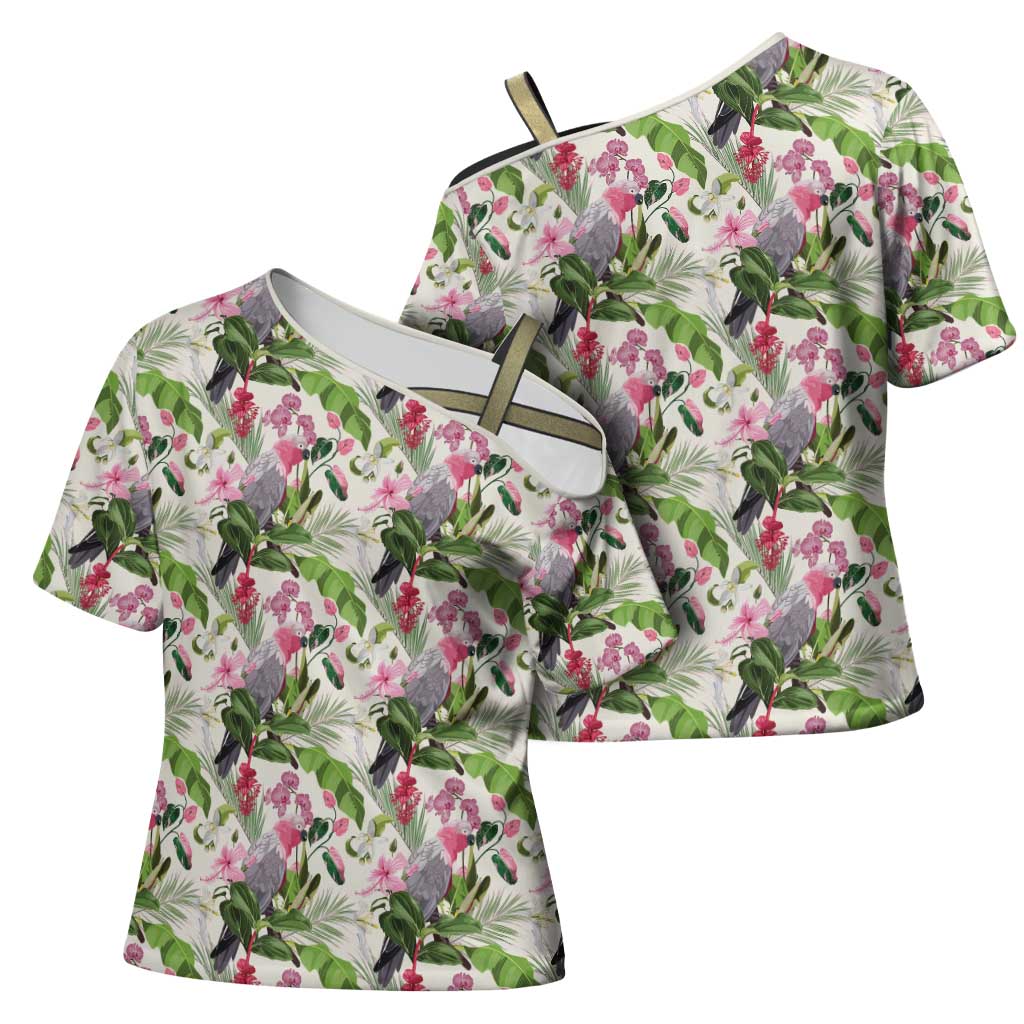 Aussie Pink Cockatoo Flowers Seamless Pattern Cross Shoulder Shirt - Aussie Hoodie