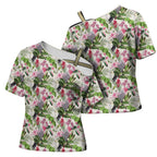 Aussie Pink Cockatoo Flowers Seamless Pattern Cross Shoulder Shirt - Aussie Hoodie