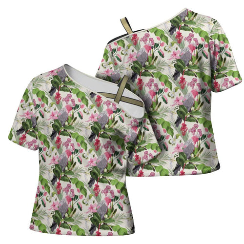 Aussie Pink Cockatoo Flowers Seamless Pattern Cross Shoulder Shirt - Aussie Hoodie
