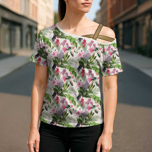 Aussie Pink Cockatoo Flowers Seamless Pattern Cross Shoulder Shirt - Aussie Hoodie