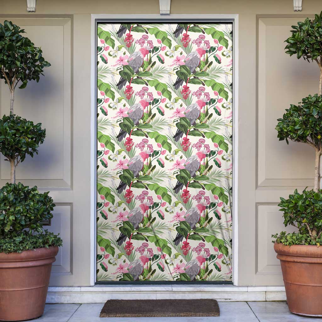 Aussie Pink Cockatoo Flowers Seamless Pattern Door Cover - Aussie Hoodie