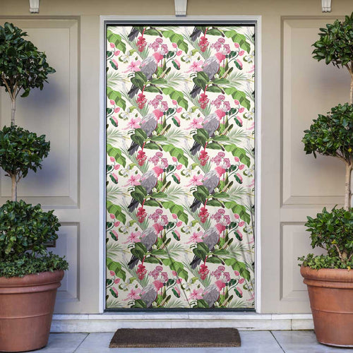Aussie Pink Cockatoo Flowers Seamless Pattern Door Cover - Aussie Hoodie