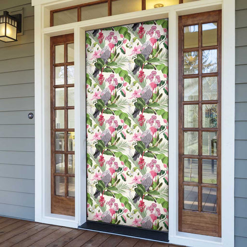 Aussie Pink Cockatoo Flowers Seamless Pattern Door Cover - Aussie Hoodie