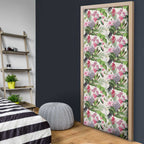 Aussie Pink Cockatoo Flowers Seamless Pattern Door Cover - Aussie Hoodie