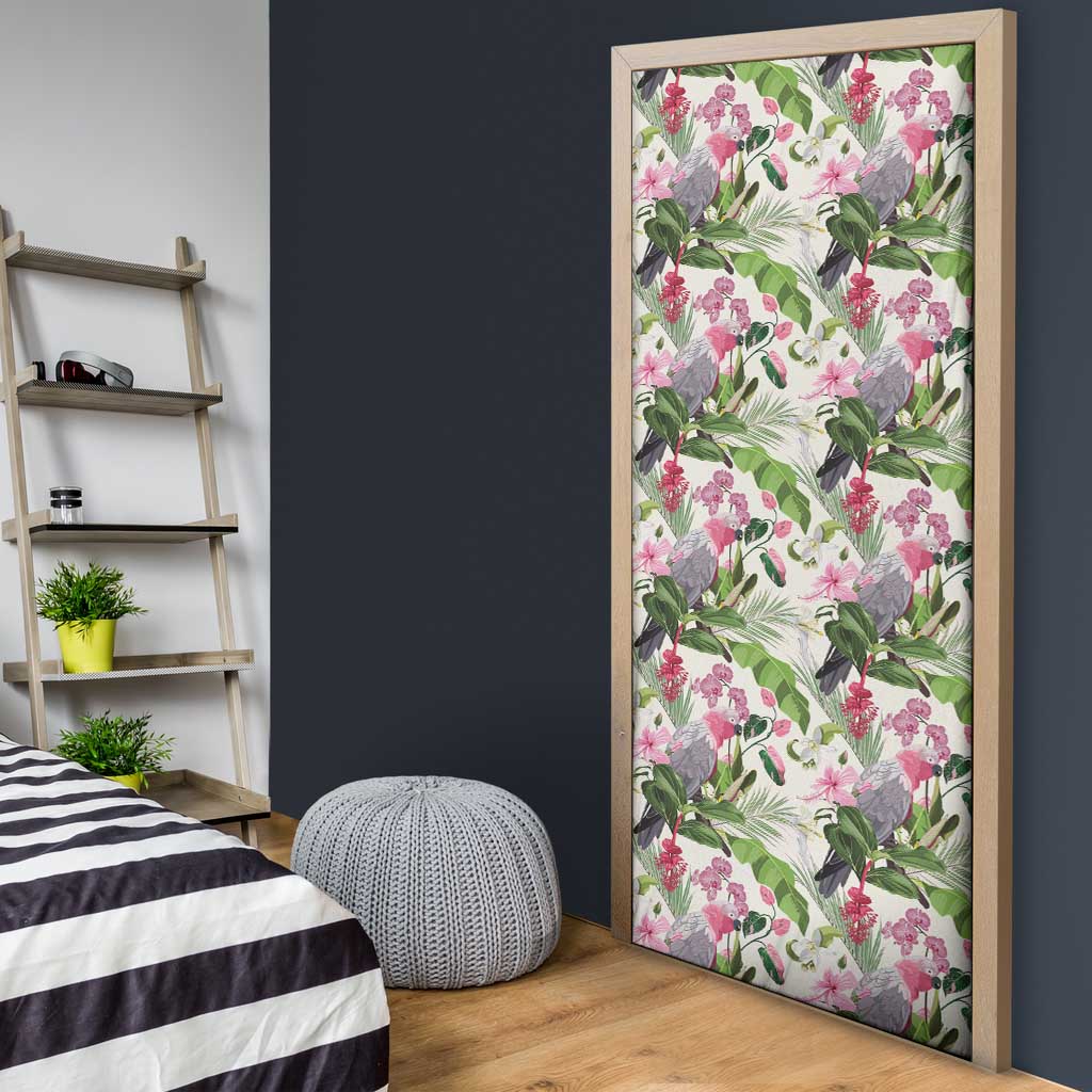 Aussie Pink Cockatoo Flowers Seamless Pattern Door Cover - Aussie Hoodie