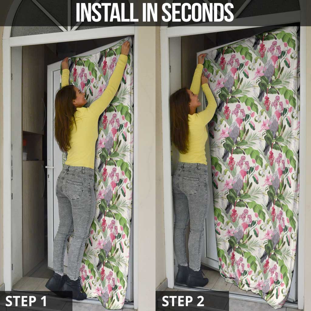 Aussie Pink Cockatoo Flowers Seamless Pattern Door Cover - Aussie Hoodie