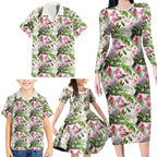 Aussie Pink Cockatoo Flowers Seamless Pattern Family Matching Long Sleeve Bodycon Dress and Hawaiian Shirt - Aussie Hoodie