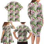 Aussie Pink Cockatoo Flowers Seamless Pattern Family Matching Long Sleeve Bodycon Dress and Hawaiian Shirt - Aussie Hoodie