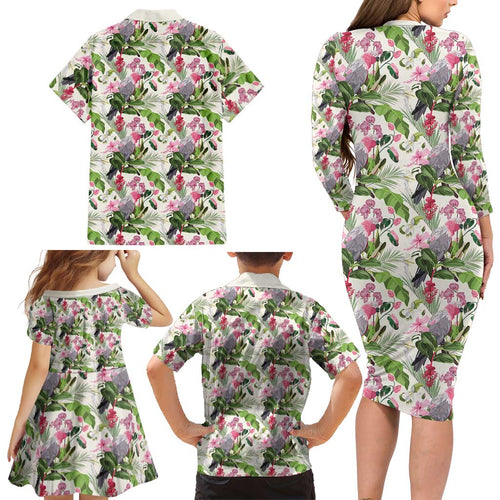 Aussie Pink Cockatoo Flowers Seamless Pattern Family Matching Long Sleeve Bodycon Dress and Hawaiian Shirt - Aussie Hoodie