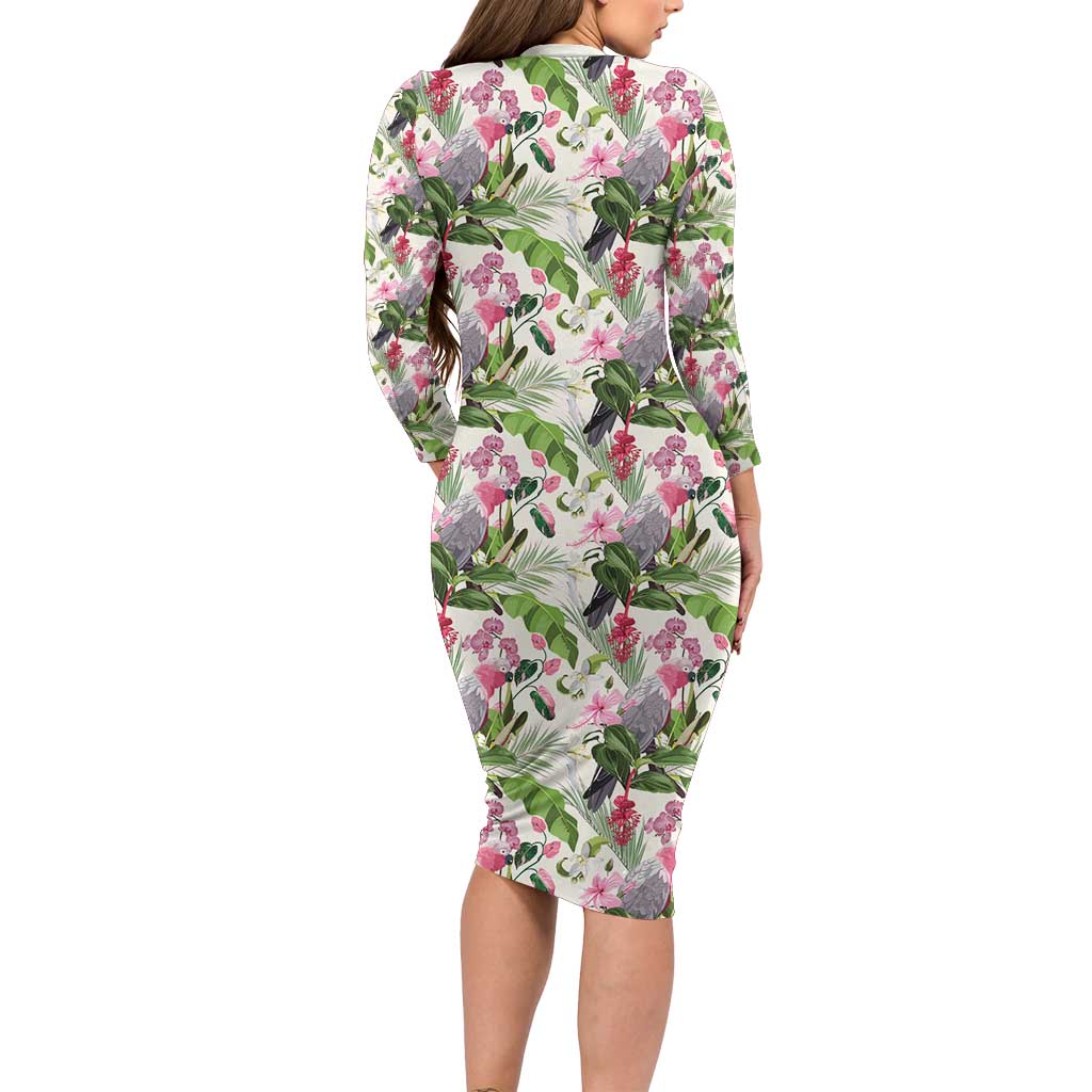 Aussie Pink Cockatoo Flowers Seamless Pattern Family Matching Long Sleeve Bodycon Dress and Hawaiian Shirt - Aussie Hoodie