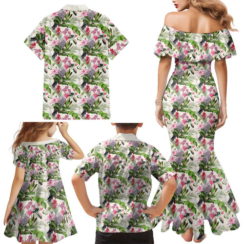 Aussie Pink Cockatoo Flowers Seamless Pattern Family Matching Mermaid Dress and Hawaiian Shirt - Aussie Hoodie