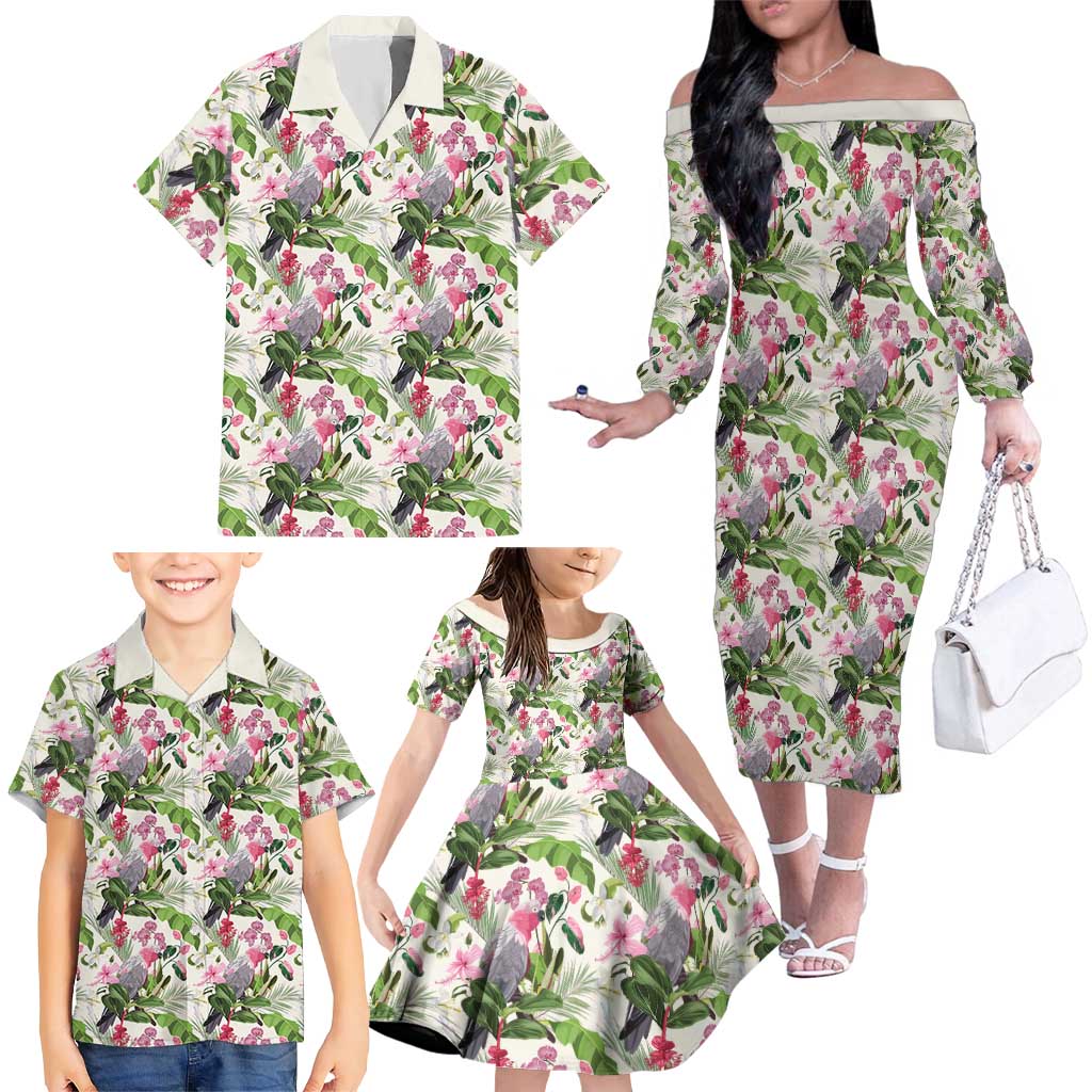 Aussie Pink Cockatoo Flowers Seamless Pattern Family Matching Off The Shoulder Long Sleeve Dress and Hawaiian Shirt - Aussie Hoodie