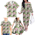 Aussie Pink Cockatoo Flowers Seamless Pattern Family Matching Off The Shoulder Long Sleeve Dress and Hawaiian Shirt - Aussie Hoodie