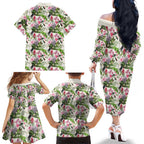 Aussie Pink Cockatoo Flowers Seamless Pattern Family Matching Off The Shoulder Long Sleeve Dress and Hawaiian Shirt - Aussie Hoodie