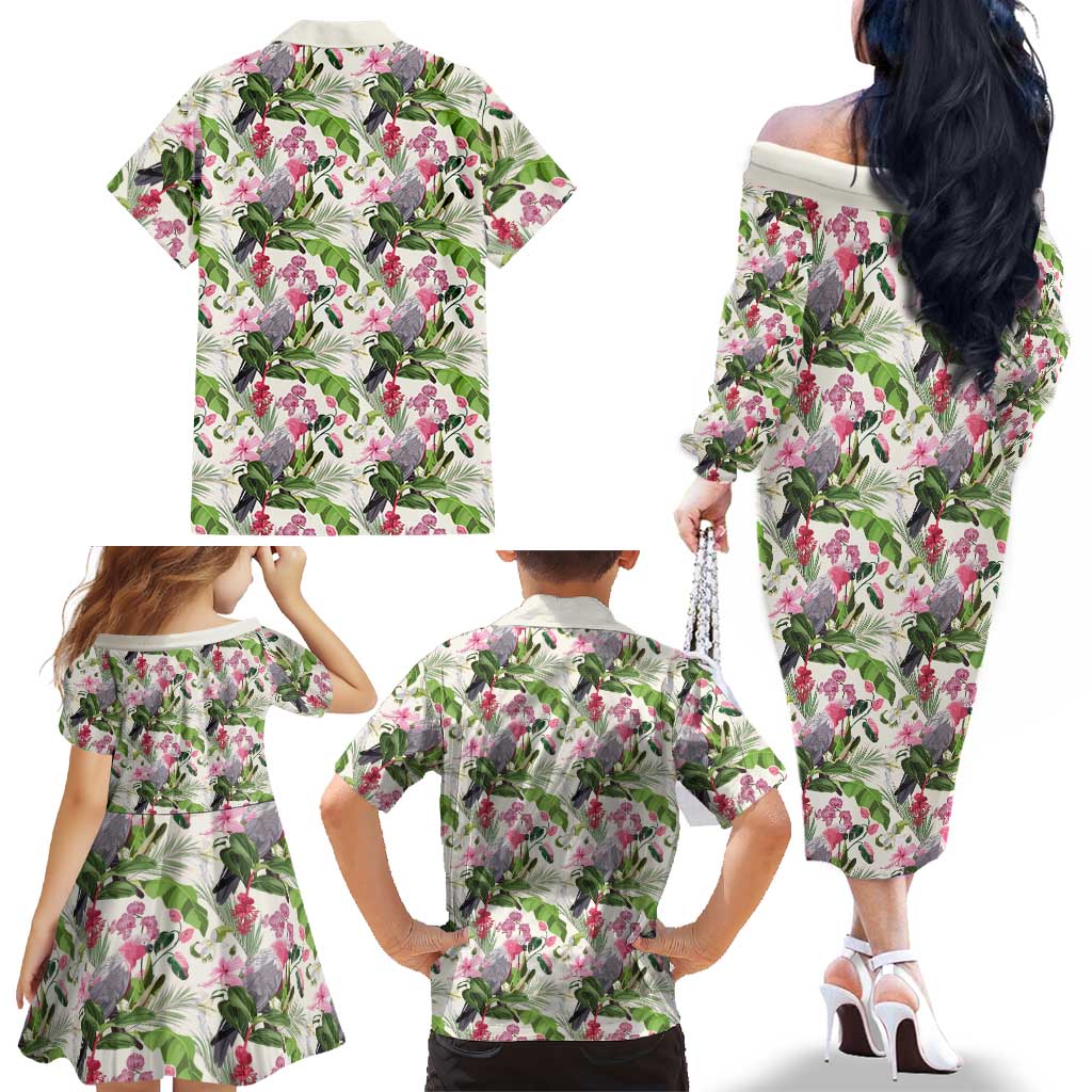 Aussie Pink Cockatoo Flowers Seamless Pattern Family Matching Off The Shoulder Long Sleeve Dress and Hawaiian Shirt - Aussie Hoodie