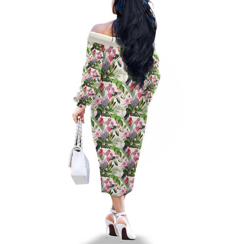 Aussie Pink Cockatoo Flowers Seamless Pattern Family Matching Off The Shoulder Long Sleeve Dress and Hawaiian Shirt - Aussie Hoodie