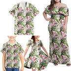 Aussie Pink Cockatoo Flowers Seamless Pattern Family Matching Off Shoulder Maxi Dress and Hawaiian Shirt - Aussie Hoodie