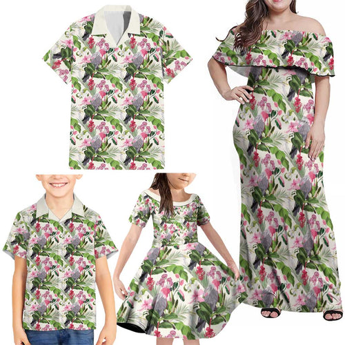 Aussie Pink Cockatoo Flowers Seamless Pattern Family Matching Off Shoulder Maxi Dress and Hawaiian Shirt - Aussie Hoodie