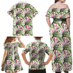 Aussie Pink Cockatoo Flowers Seamless Pattern Family Matching Off Shoulder Maxi Dress and Hawaiian Shirt - Aussie Hoodie