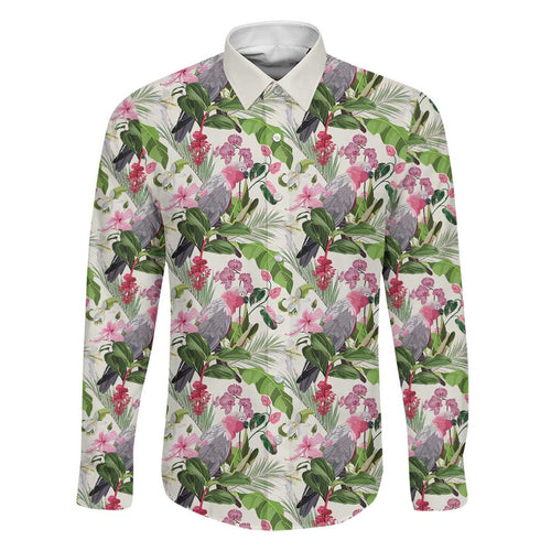 Aussie Pink Cockatoo Flowers Seamless Pattern Family Matching Off Shoulder Maxi Dress and Hawaiian Shirt - Aussie Hoodie