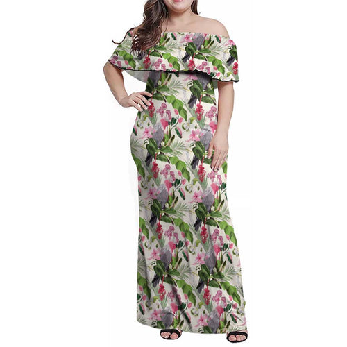 Aussie Pink Cockatoo Flowers Seamless Pattern Family Matching Off Shoulder Maxi Dress and Hawaiian Shirt - Aussie Hoodie