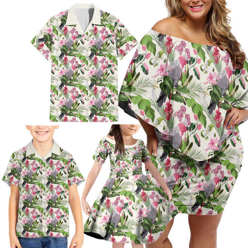 Aussie Pink Cockatoo Flowers Seamless Pattern Family Matching Off Shoulder Short Dress and Hawaiian Shirt - Aussie Hoodie