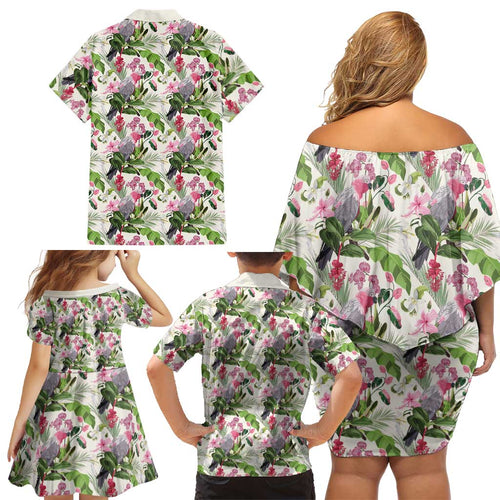 Aussie Pink Cockatoo Flowers Seamless Pattern Family Matching Off Shoulder Short Dress and Hawaiian Shirt - Aussie Hoodie