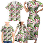 Aussie Pink Cockatoo Flowers Seamless Pattern Family Matching Short Sleeve Bodycon Dress and Hawaiian Shirt - Aussie Hoodie