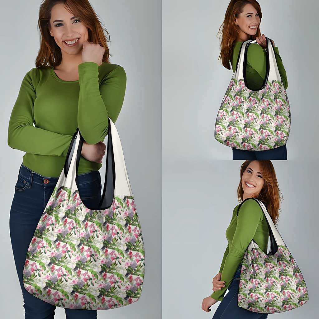 Aussie Pink Cockatoo Flowers Seamless Pattern Grocery Bag - Aussie Hoodie