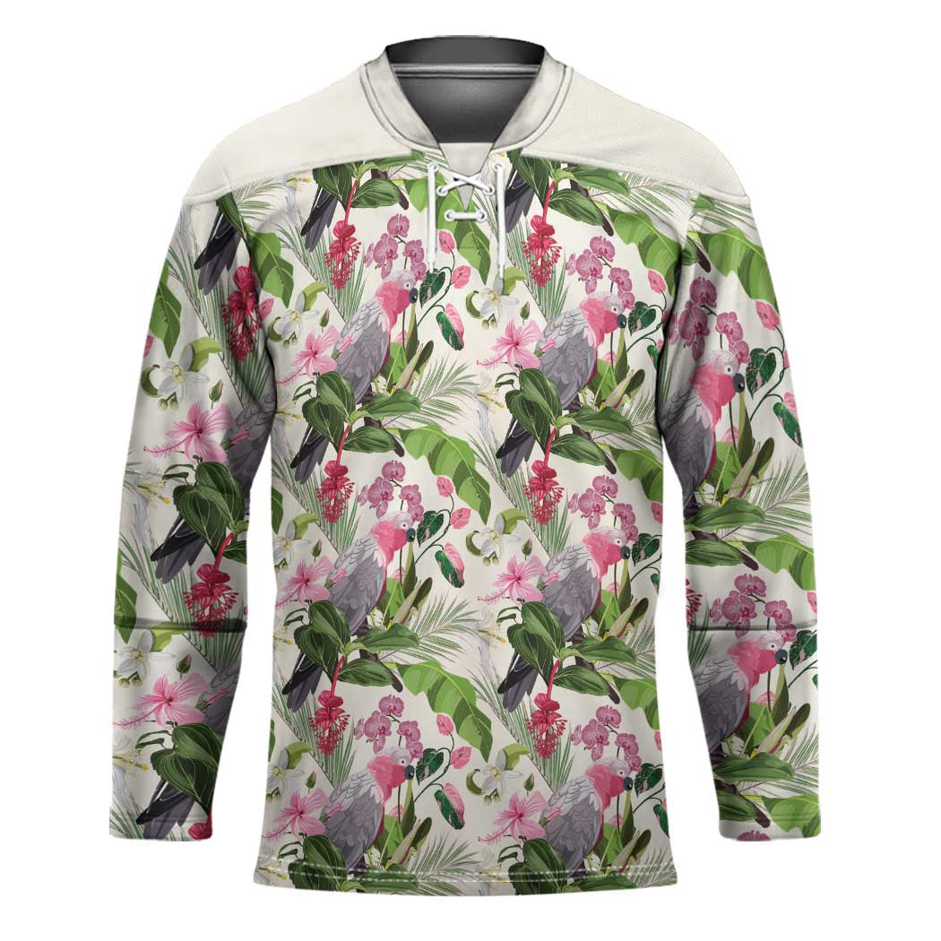 Aussie Pink Cockatoo Flowers Seamless Pattern Hockey Jersey - Aussie Hoodie