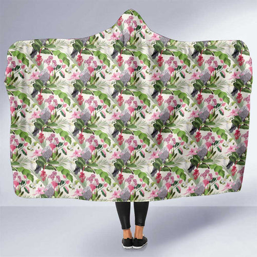 Aussie Pink Cockatoo Flowers Seamless Pattern Hooded Blanket - Aussie Hoodie