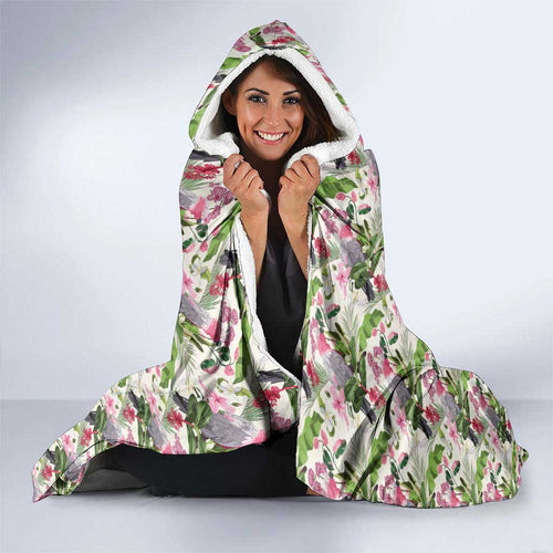 Aussie Pink Cockatoo Flowers Seamless Pattern Hooded Blanket - Aussie Hoodie