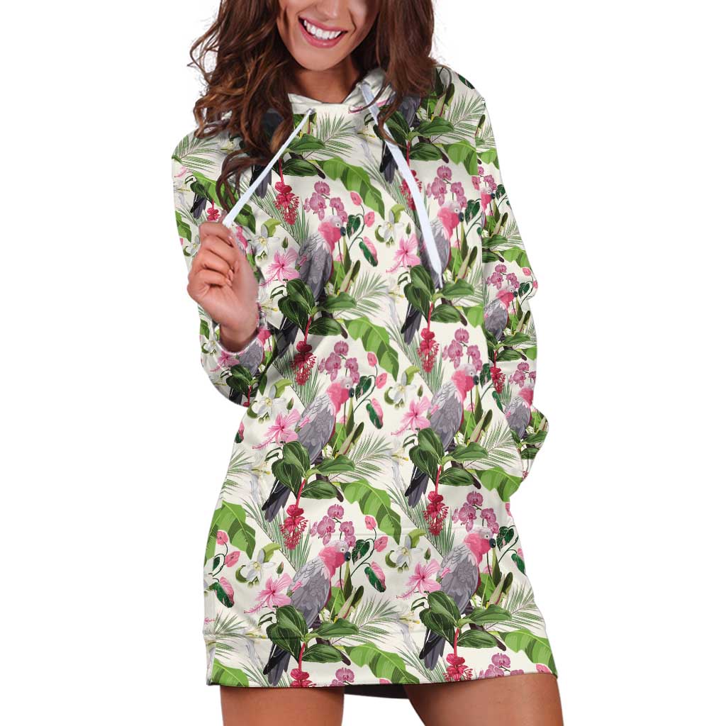 Aussie Pink Cockatoo Flowers Seamless Pattern Hoodie Dress - Aussie Hoodie