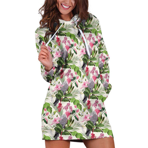 Aussie Pink Cockatoo Flowers Seamless Pattern Hoodie Dress - Aussie Hoodie