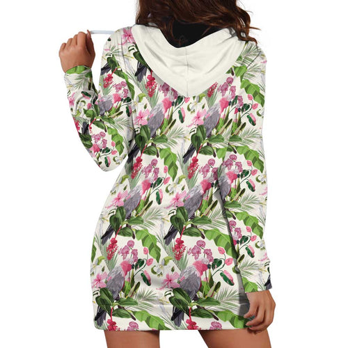 Aussie Pink Cockatoo Flowers Seamless Pattern Hoodie Dress - Aussie Hoodie