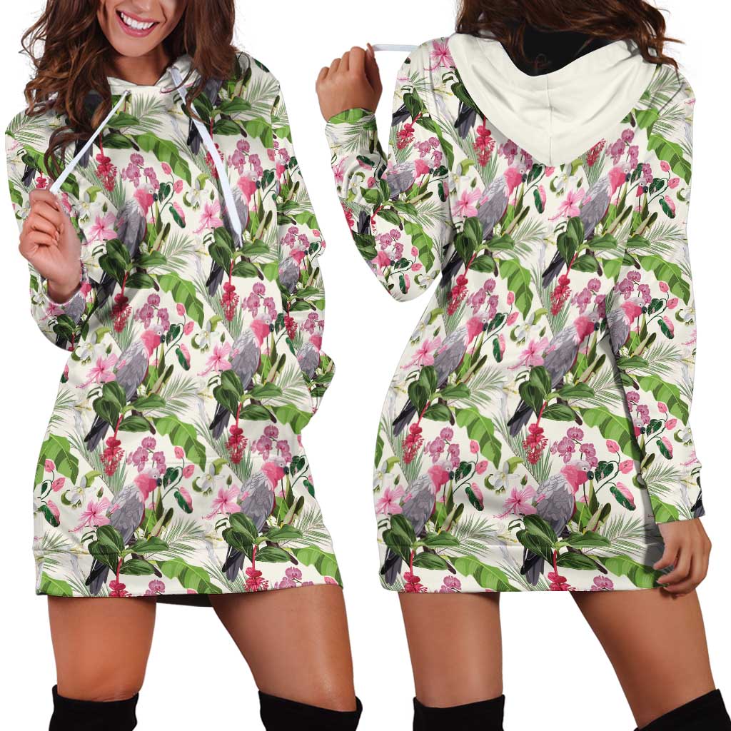 Aussie Pink Cockatoo Flowers Seamless Pattern Hoodie Dress - Aussie Hoodie