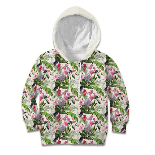 Aussie Pink Cockatoo Flowers Seamless Pattern Kid Hoodie - Aussie Hoodie