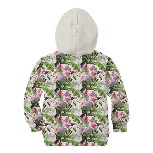 Aussie Pink Cockatoo Flowers Seamless Pattern Kid Hoodie - Aussie Hoodie
