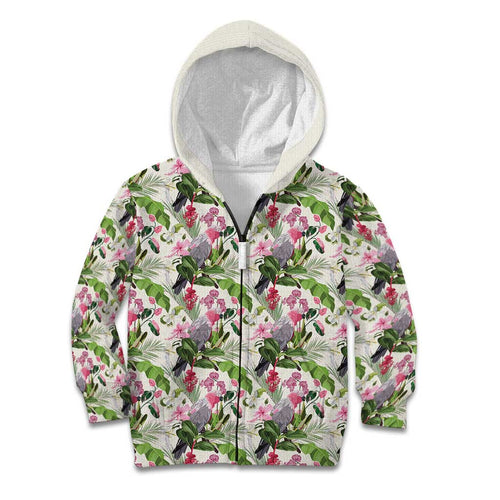 Aussie Pink Cockatoo Flowers Seamless Pattern Kid Hoodie - Aussie Hoodie