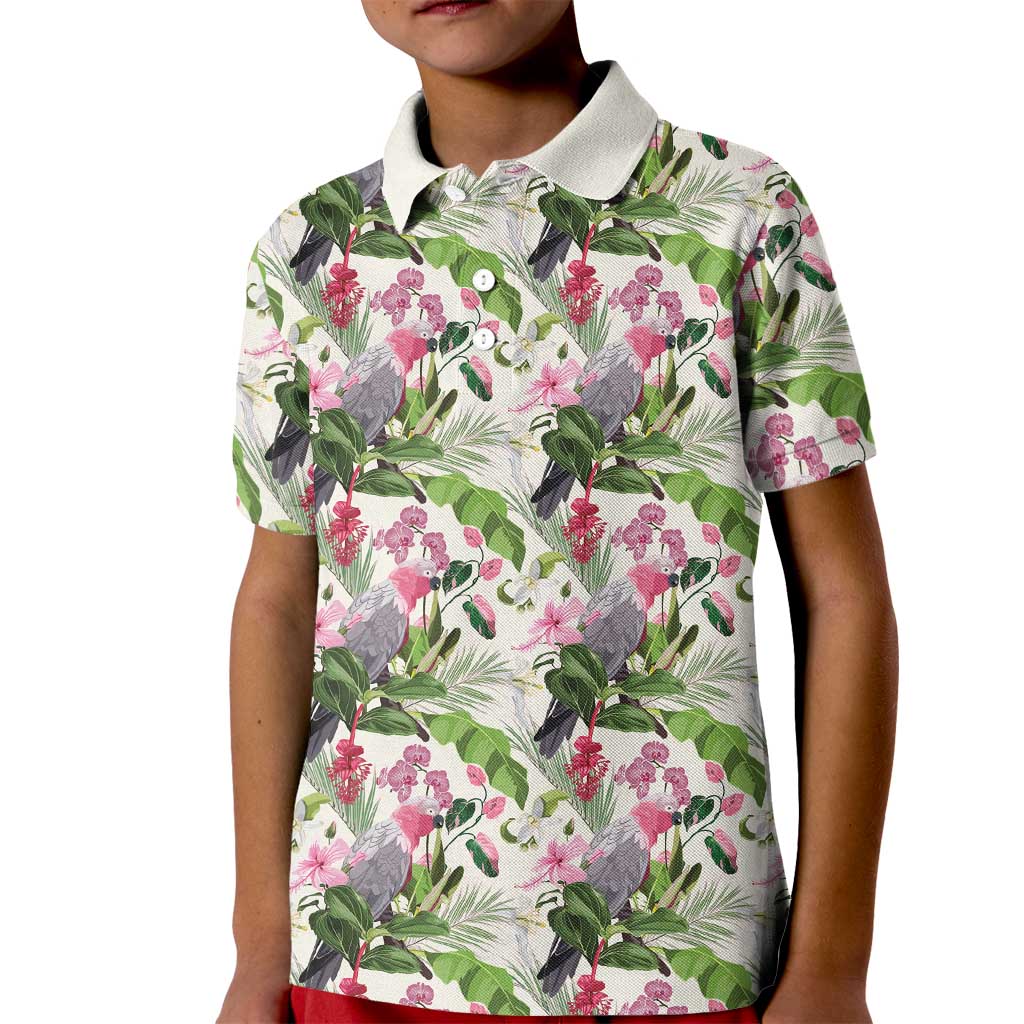 Aussie Pink Cockatoo Flowers Seamless Pattern Kid Polo Shirt - Aussie Hoodie