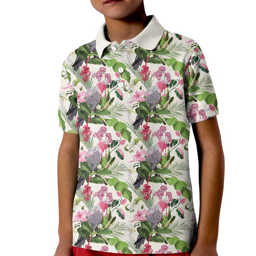 Aussie Pink Cockatoo Flowers Seamless Pattern Kid Polo Shirt - Aussie Hoodie