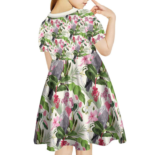 Aussie Pink Cockatoo Flowers Seamless Pattern Kid Short Sleeve Dress - Aussie Hoodie